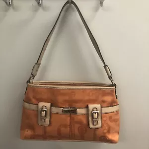 ETIENNE AIGNER Orange Signature Canvas Beige/Tan Trim Shoulder Purse Handbag - Picture 1 of 12