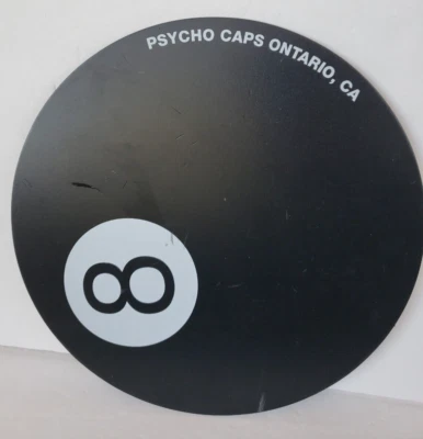Letrero Psycho Caps Publicidad Ontario California Negro Ocho Bolas Piscina Anuncio Promo Foto 1 de 4