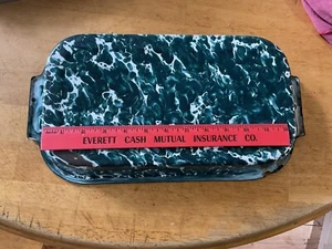 ANTIQUE GRANITEWARE CHRYSOLITE GREEN SWIRL RECTANGULAR BAKING PAN - Bild 1 von 8
