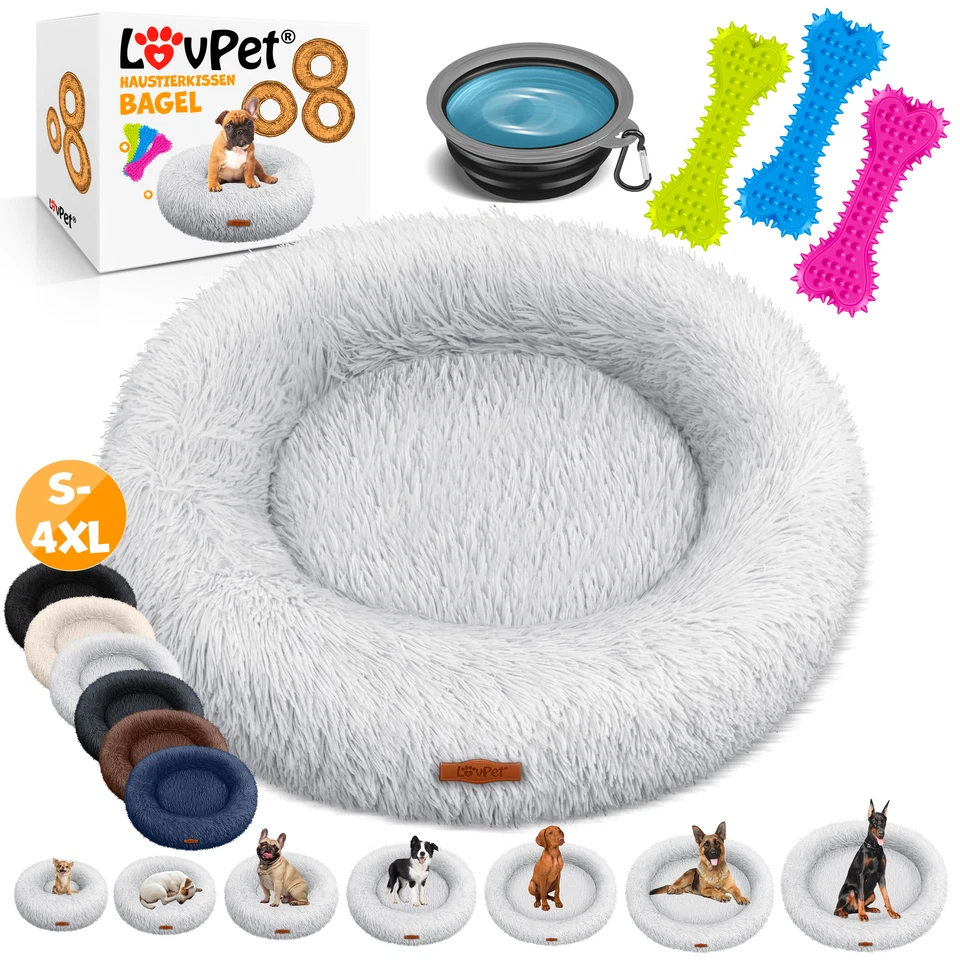 LOVPET® Hundebett Katzenbett SET Hunde Haustier Bett Plüsch Katzen Donut Kissen