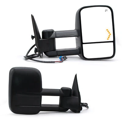 Espelhos de reboque compatíveis com 2004 Chevy Silverado 1500 2500 3500 HD seta aquecida a energia LH RH - Imagem 1 de 4