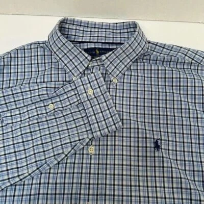 Ralph Lauren Performance Stretch Nylon Blue Plaid Button Down Size XXL - Image 1 of 4