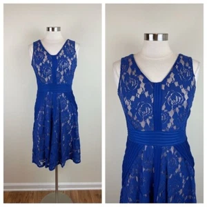 Danny & Nicole Blue Lace Floral Dress Women Size 8 - Picture 1 of 7