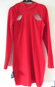 H&M Red Bodycon Dress Divided Size with Cut Outs Long Sleeved - Picture 1 of 5