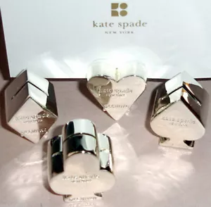 JUEGO DE 4 tarjeteros Kate Spade Lenox Gin Rummy Plateados Corazón-Pala-Nuevo - Imagen 1 de 5