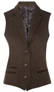 Damen Tweed Fischgrät Weste braun Wolle 20er Jahre formell Vintage tailliert Weste - Bild 1 von 7