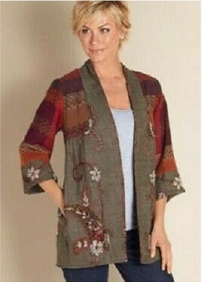Cárdigan Chaqueta Boho Soft Surroundings Pequeño Izmir Patchwork Lana Foto 1 de 4