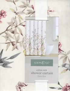 Loom & Co Mehrfarbiger Stoff Duschvorhang 72"x72" Schmetterlinge, Vögel & Blumen - Bild 1 von 6