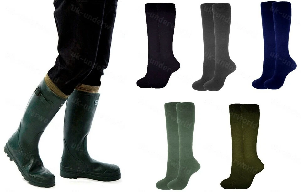 Mens Welly Socks Wellington Boot Adults Long Wellie Liners Gardening Fishing