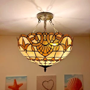 Tiffany Style Ceiling Lights Gold Stained Glass Baroque Style 16"H*16"W*16"D - Picture 1 of 5