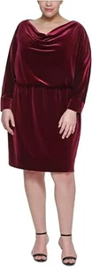 Jessica Howard Womens Party Blouson Dress Knee Length Cowl Neck Maroon Size 22W - Picture 1 of 4