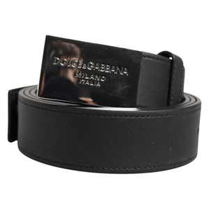 DOLCE & GABBANA Belt Black Classic Silver Metal Logo Buckle 100cm / 40in 470usd - Picture 1 of 6