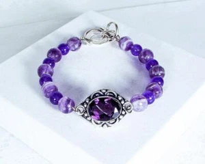 PULSERA DE PIEDRA DE NACIMIENTO DE FEBRERO CYNTHIA LYNN ""AMATISTA DE RELIQUIA"" PLATA ESTERLINA - Imagen 1 de 1