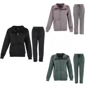 FIL Women's Zip up Track Top Pants 2pcs Set Loungewear Velour Fleece - Picture 1 of 13