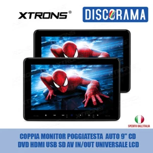 COPPIA MONITOR POGGIATESTA  AUTO 9 POLLICI CD DVD HDMI USB UNIVERSALE LCD XTRONS - Foto 1 di 7
