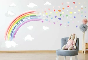 PASTEL PERSONALISED WATERCOLOUR rainbow hearts wall sticker decal art girls - Picture 1 of 6