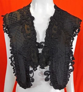 Victorian Antique Black Silk Pleated Passementerie Lace Collar Yoke Dress Trim - Picture 1 of 5