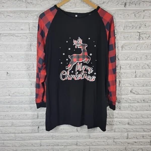 Christmas Womens Top XL Tee Long Raglan Sleeve Black Reindeer Comfy Lightweight - Picture 1 of 9