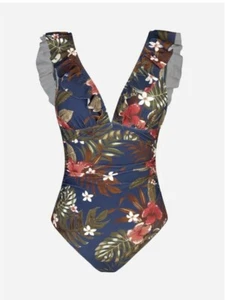 Cupshe Ruffled Floral One Piece Swimsuit Women's Plus Size XL Tummy Control, New - Picture 1 of 9