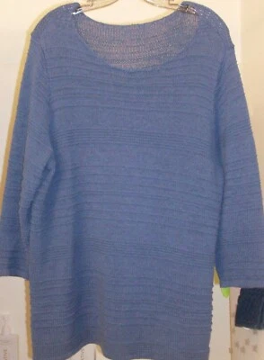 WOMEN'S PULLOVER TOP SWEATER Coldwater Creek SIZE L Blue Boat Neck Cotton Nylon - Image 1 of 3