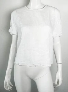 Top de gasa de algodón Xirena cuello redondo blanco manga corta talla pequeña - Imagen 1 de 4