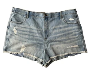 Aerie Women's Blue Bandana Distressed Cut-Off Daydream Denim Short XXL NEW - Picture 1 of 5