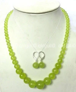 6-14mm Green Peridot Round Beads Gemstone Necklace Earrings Set 18" - Picture 1 of 6