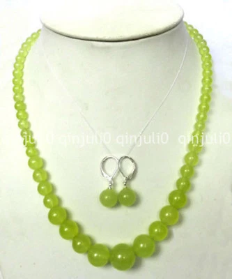 6-14mm Green Peridot Round Beads Gemstone Necklace Earrings Set 18" - Image 1 of 4