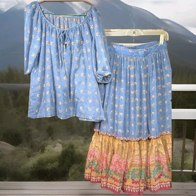 Camisa Falda Vintage Country Prairie Talla S-M Conjunto de 2 Piezas Western Sheer Hippie Boho Foto 1 de 4