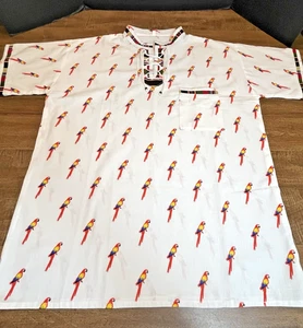 Guatemalan Traditional Lace Up Chest Shirt White Parrots Mens XXL Tropics Cruise - Picture 1 of 14
