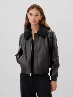 Women's Gap Factory S Small Vegan Leather Sherpa Bomber Jacket Black NWT! - Image 1 of 4