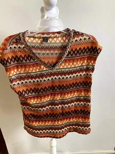  Top para mujer tejido multicolor multicolor tonos tierra tribal sin mangas talla pequeña - Imagen 1 de 7