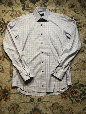 Camisa David Donahue Para Hombres 16 36/37 Púrpura Azul A Cuadros Ajuste Vestido con Botones Foto 1 de 4