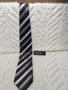 Corbata para hombre Tie Charles’s Wain hecha a mano, traje 100 % seda a rayas negro plateado - Imagen 1 de 4