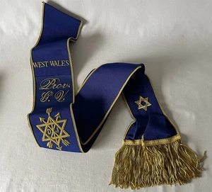 Vintage WEST WALES gewebtes Tuch Freimaurer OSM Provinz Schärpe (South Wales Regalia) - Bild 1 von 14