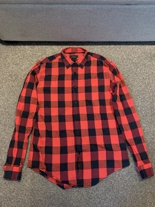Men’s Zara Man Long Sleeve Shirt in Red/Black Plaid Pattern Design Medium Size - Picture 1 of 5
