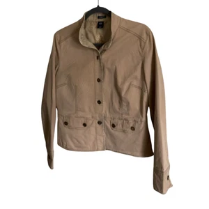 Gap Stretch Beige Lightweight Button Front Jacket Floral Interior Women’s Size L - Picture 1 of 14