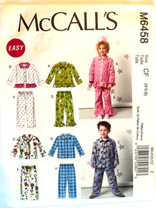Child's Sewing Pattern Pajamas McCall's 6458 Size 4 5 6 New Uncut - Picture 1 of 2