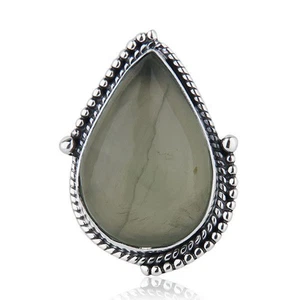 Pear Prehnite Gemstone Statement Ring 925 Sterling Silver Boho Ring Jewelry - Picture 1 of 4