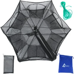Black Fishing Bait Trap Foldable Fish Net for Minnow Crab Crayfish Crawdad Sh... - Picture 1 of 6