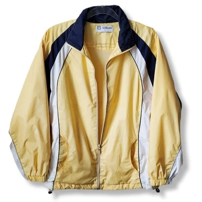 80s 90s Unisex Wilson Pastel Yellow Zip Windbreaker Jacket M Preppy Tenniscore - Image 1 of 4