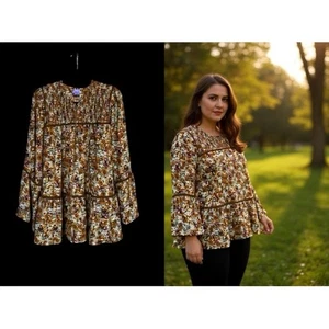 This That The Ordinary Floral Smocked Tiered Babydoll Tunic Top Size 2XL boho - Picture 1 of 5