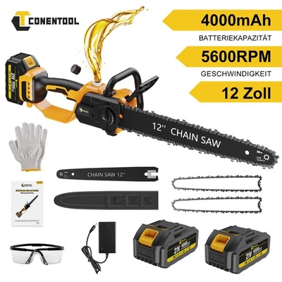 CONENTOOL Akku-Kettensäge 1000W 12 Zoll Elektro Kettensägen Handkettensäge Mit 2 Akku Neu