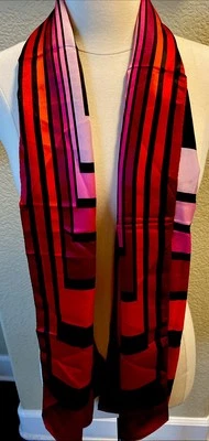 AK Anne Klein Silk Rectangular Scarf Red/black 13”x60” - Image 1 of 4