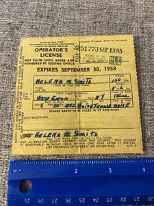 Alter 1958 New York State Operators Führerschein DMV Yellow Paper NY - Bild 1 von 3