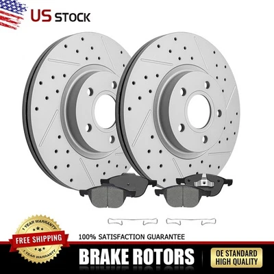 前钻制动转子和陶瓷垫套装适用于 2013 - 2018 年福特 Escape FWD — 第 1/4 张图片