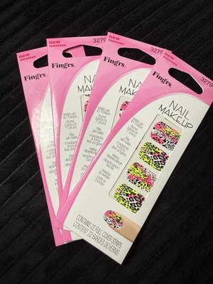 Nail Strips Fing’rs Edge 4 Pieces Nail Stickers Nail Polish Strips Cheetah Neon - Image 1 of 3