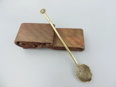 Старинная китайская изящная медная чайная ложка ручной работы со скульптурным цветочным узором B - Изображение 1 из 4