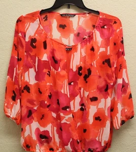 Zac & Rachel Women's Floral Top XL Orange Polyester Ruffled Sleeve - Picture 1 of 13