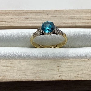Vintage 18ct & Platinum Shoulder Blue Stone Ring Sz 7-M½ 2.76g (F6) W#661 - Picture 1 of 4